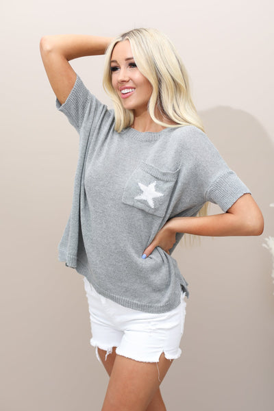 COZY CASUAL Sweaters Heather Grey / S/M / 02-A-06 Star Struck Sweater