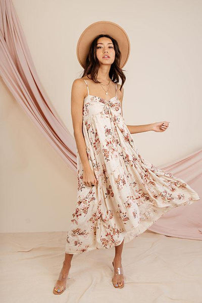 long white and pink floral tank dress
