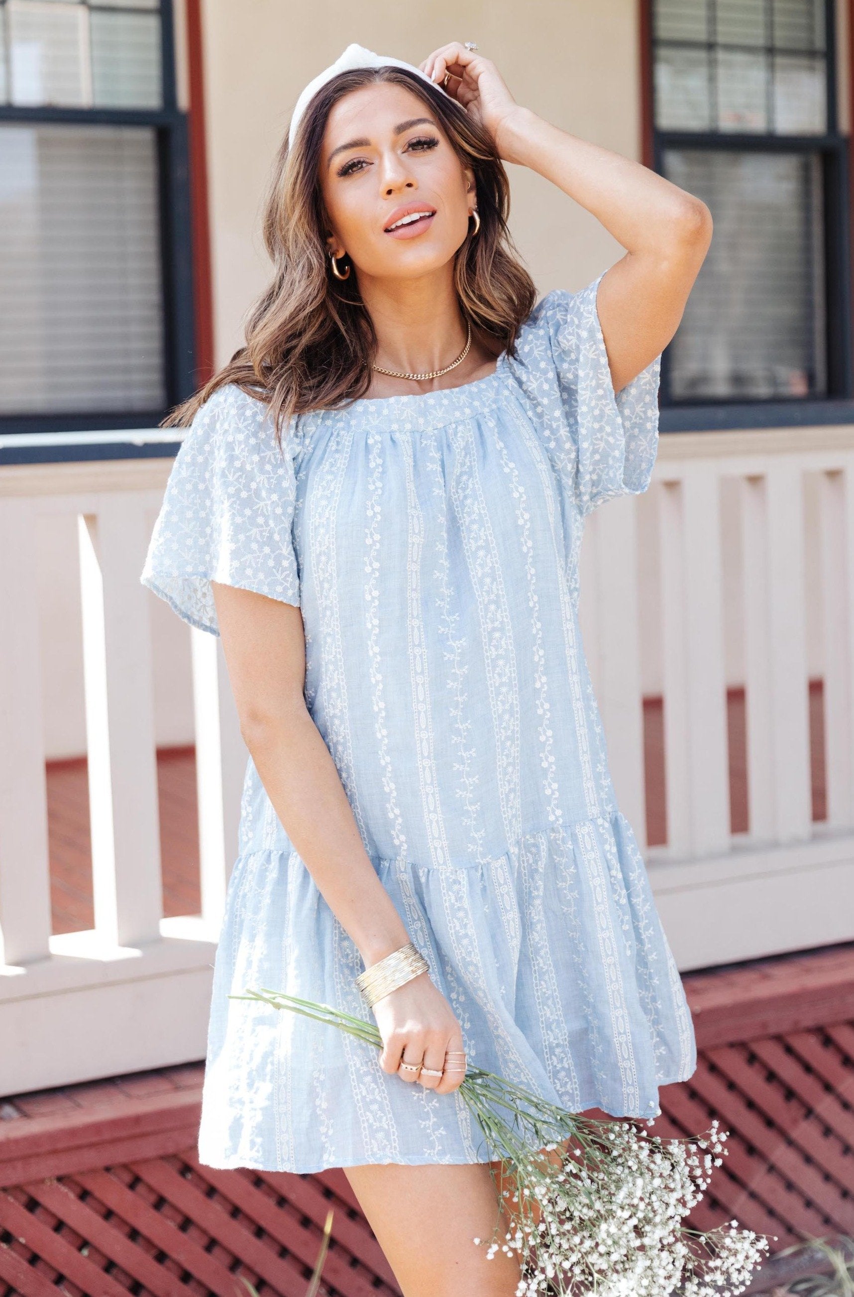 Brittany Blue Embroidered Dress